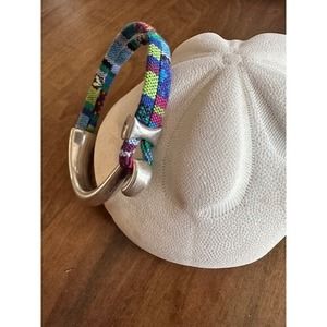 Blue Cotton and Metal Bracelet with Metal Hook Clasp